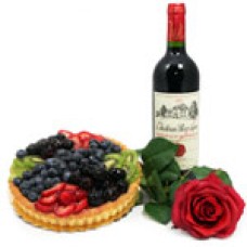 fruit tart, red wine and rose